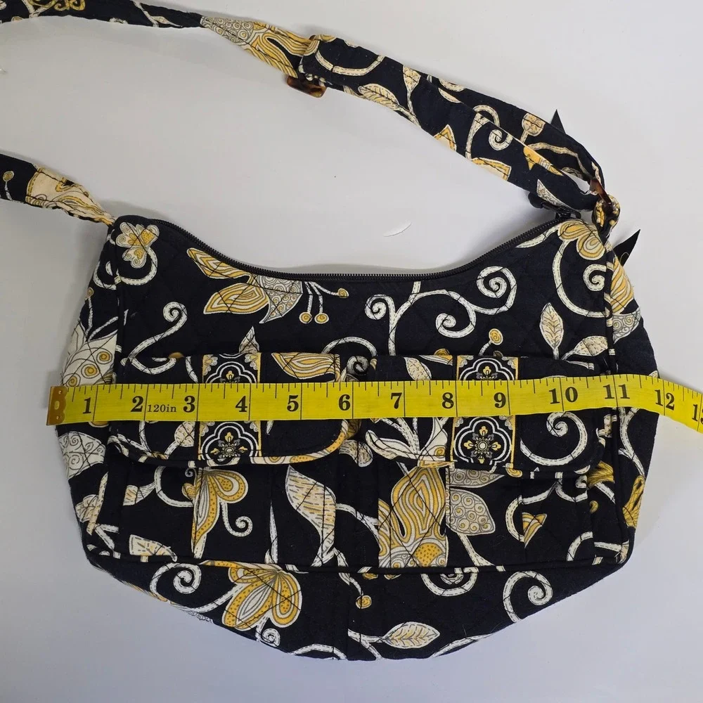 Vera Bradley Quilted Crossbody Bag Womens Black Yellow Bird Floral Boho - Picture 8 of 13